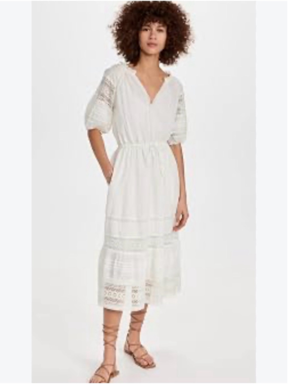 Velvet by Graham & Spencer White Swiss Dot Lace Midi Dress Boho Romantic